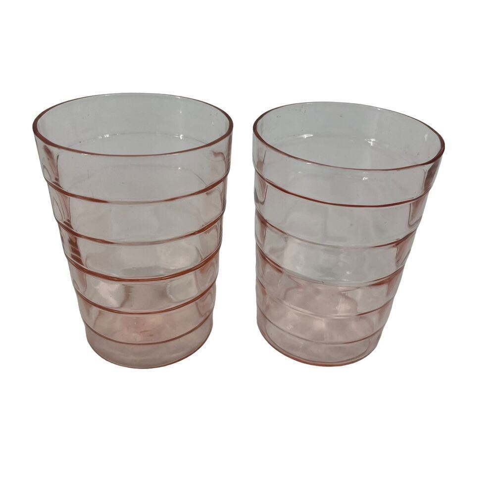 Vintage Anchor Hocking Block Optic Tumbler Glasses Pink Depression Glass‎